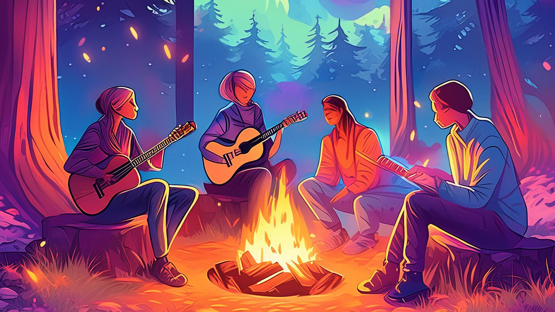 Glänta i skogen med lägereld
