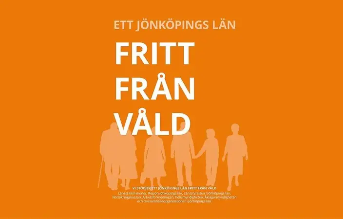 Orange affisch med texten Ett Jönköpings län fritt från våld